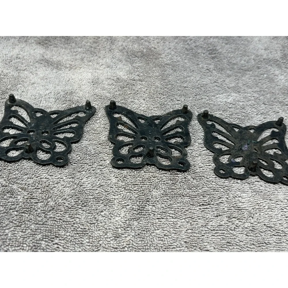 Vtg Cast Iron Butterfly Trivet Set of 3 Rustic Dark Brown Farmhouse Kitchen